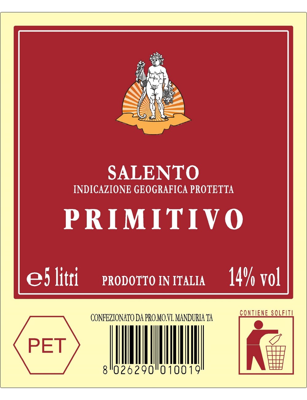 P.E.T. 5 LT VINO ROSSO IGP SAL.PRIMITIVO 14.00%VOL P.E.T. 5 LT VINO ROSSO IGP SAL.PRIMITIVO 14.00%VOL