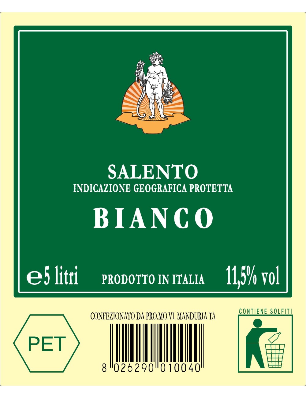 P.E.T. 5 L VINO IGP SALENTO BIANCO 11.50%VOL P.E.T. 5 L VINO IGP SALENTO BIANCO 11.50%VOL