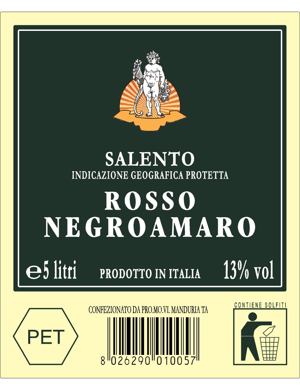 P.E.T. 5 L VINO IGT SAL. NEGROAMARO 12.5%VOL P.E.T. 5 L VINO IGT SAL. NEGROAMARO 12.5%VOL