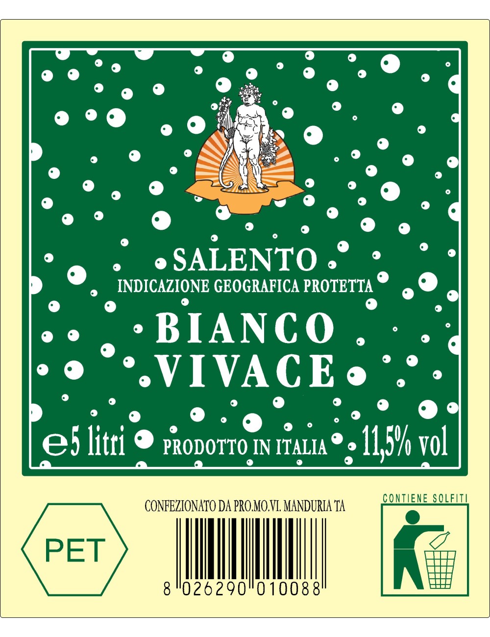 P.E.T. 5 LT VINO IGP SAL. BIANCO VIVACE 11.50%VOL P.E.T. 5 LT VINO IGP SAL. BIANCO VIVACE 11.50%VOL