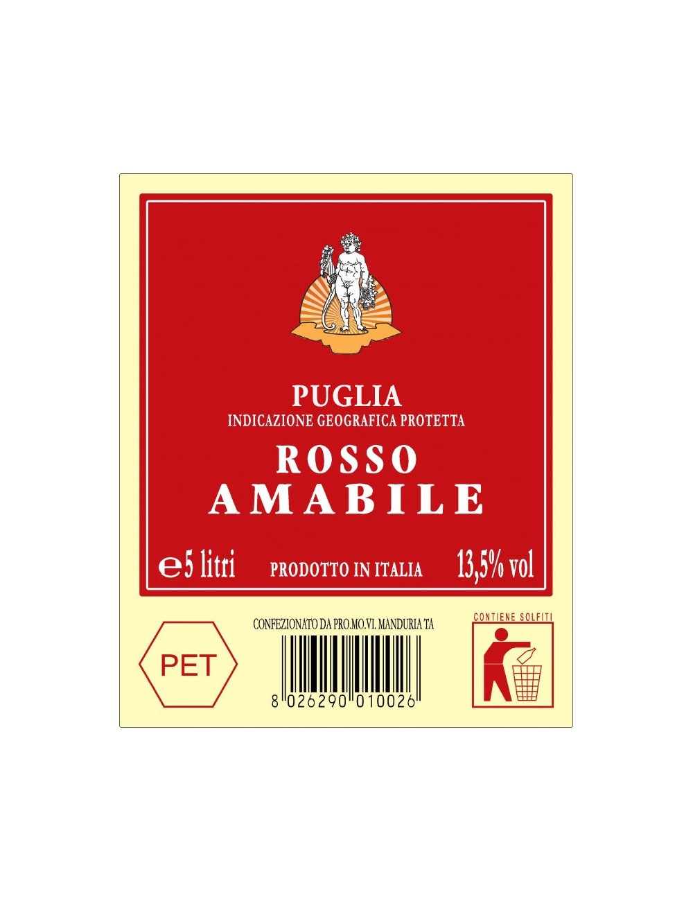 P.E.T. 5 L VINO IGP PUGLIA AMABILE 13,5 %VOL P.E.T. 5 L VINO IGP PUGLIA AMABILE 13,5 %VOL